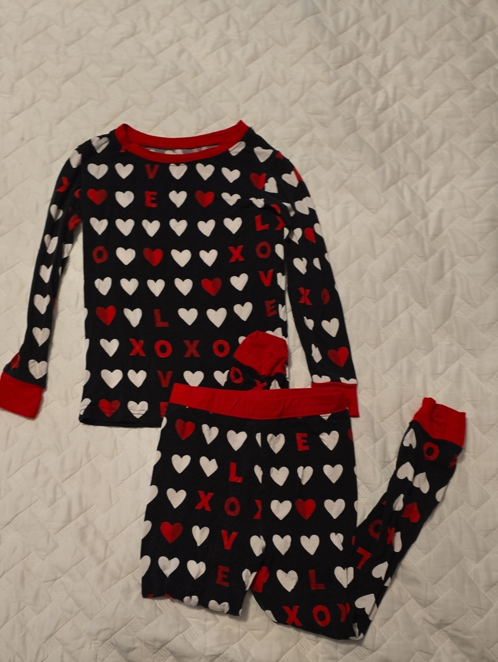 Little Sleepies Pajama Set with White Hearts & Red Accents